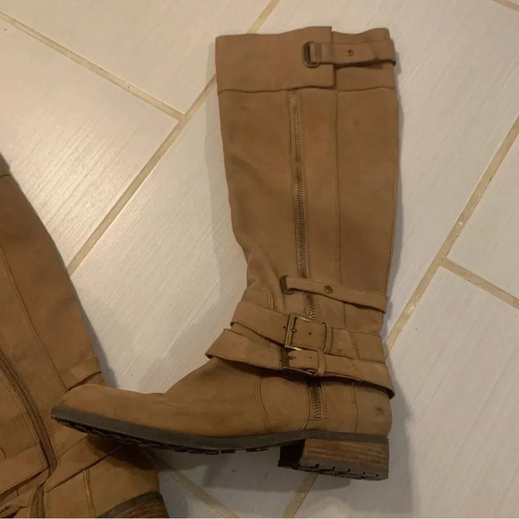 Rachel Roy Knee High Tan  Double Strap Leather Boots 8.5 - Picture 6 of 13